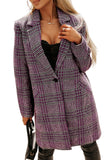 Pink Plaid Lapel Collar One Button Midi Coat