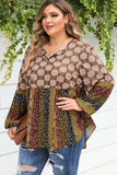 Mix Floral Striped Ethnic Splicing Plus Size Blouse