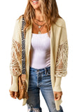 Crochet Lace Sleeve Ribbed Knit Cardigan