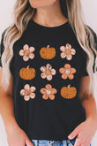 Pumpkin Flower Print Short Sleeve Graphic Top