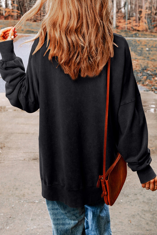 Hey Boo Print Drop Sleeve Side Split Oversized Sweatshirt