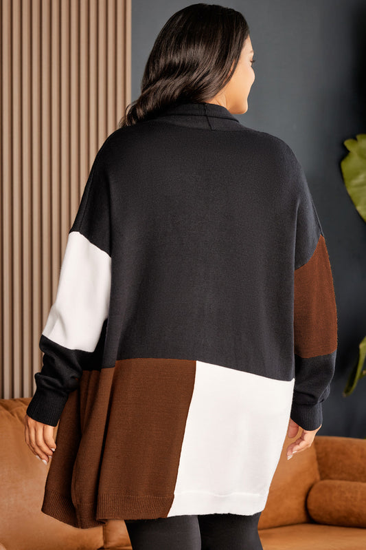 Plus Size Open Front Color Block Cardigan