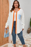 Crinkle Colorblock Chest Pocket Plus Size Shirt