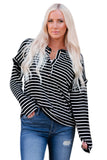 Striped Print Ruffled Buttoned Long Sleeve Top