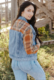 Medium Wash Plaid Sleeves Denim Jacket