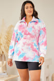 Plus Size Tie-dye Zipped Collared Pullover Sweatshirt