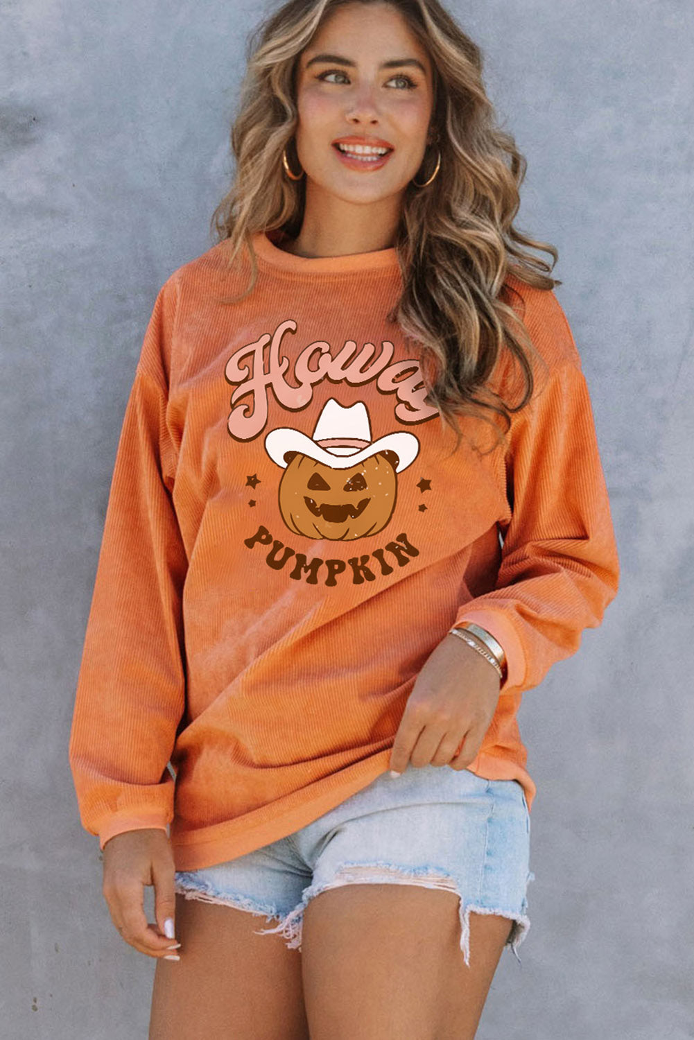 Orange THANKFUL Ribbed Corded Oversized Sweatshirt