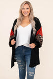 Leopard Color Block Sleeve Plus Size Cardigan