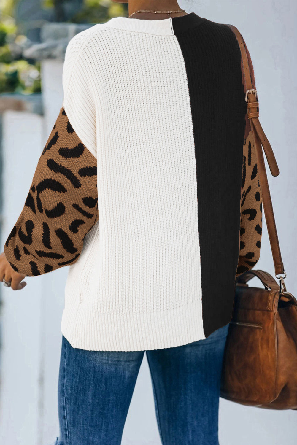 Print Contrast Color V Neck Sweater