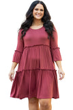 Tiered Ruffled 3/4 Sleeve Plus Size Dress