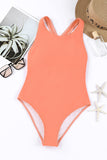 Solid Cross Back One Piece Swimsuit