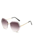 Rhinestone Trim Rimless Sunglasses