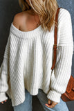 Ribbed Knit Round Neck Slouchy Chunky Sweater