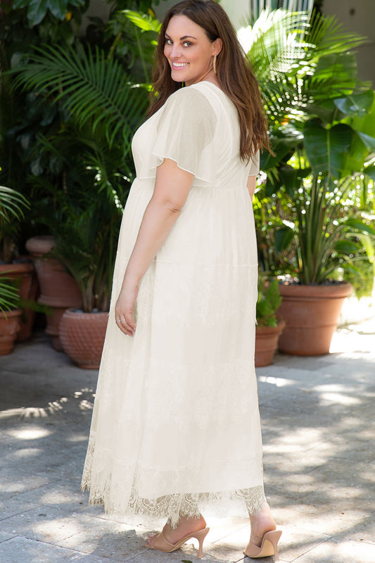 Robe de mariée bohème trapèze en dentelle blanche grande taille