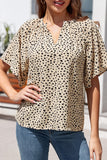 Notch V Neck Wide Sleeve Blouse