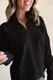 Smoke Gray Zipped Neck Pullover Drop Shoulder Sweatshirt