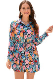 Floral Buttoned Collared Long Sleeve Mini Dress