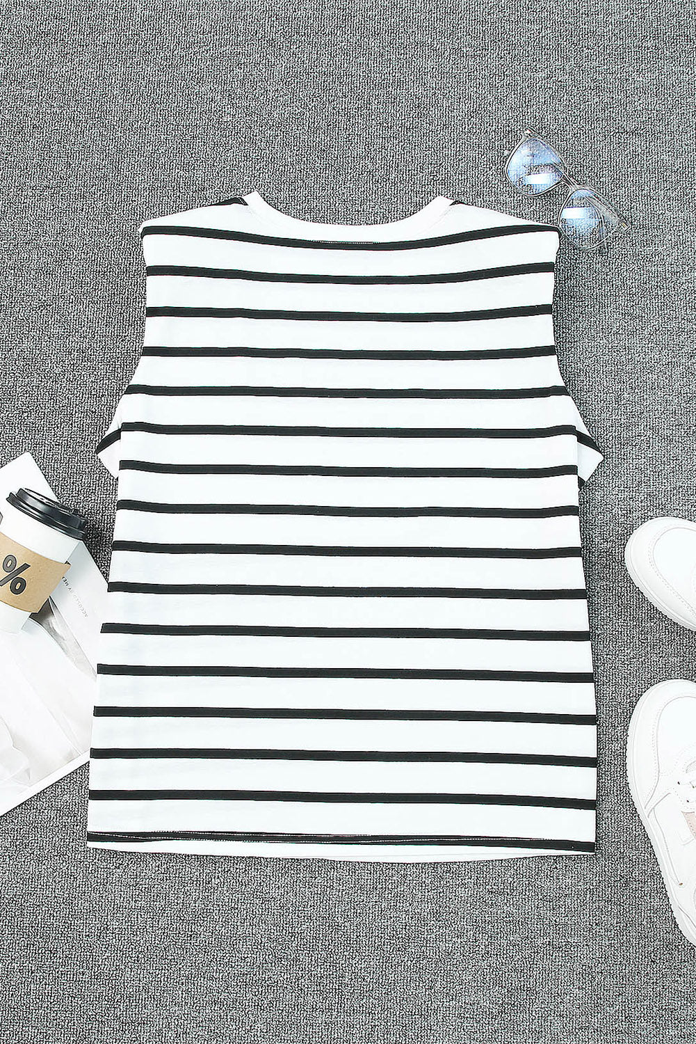 Striped Print Shoulder Pads Boxy Tank Top