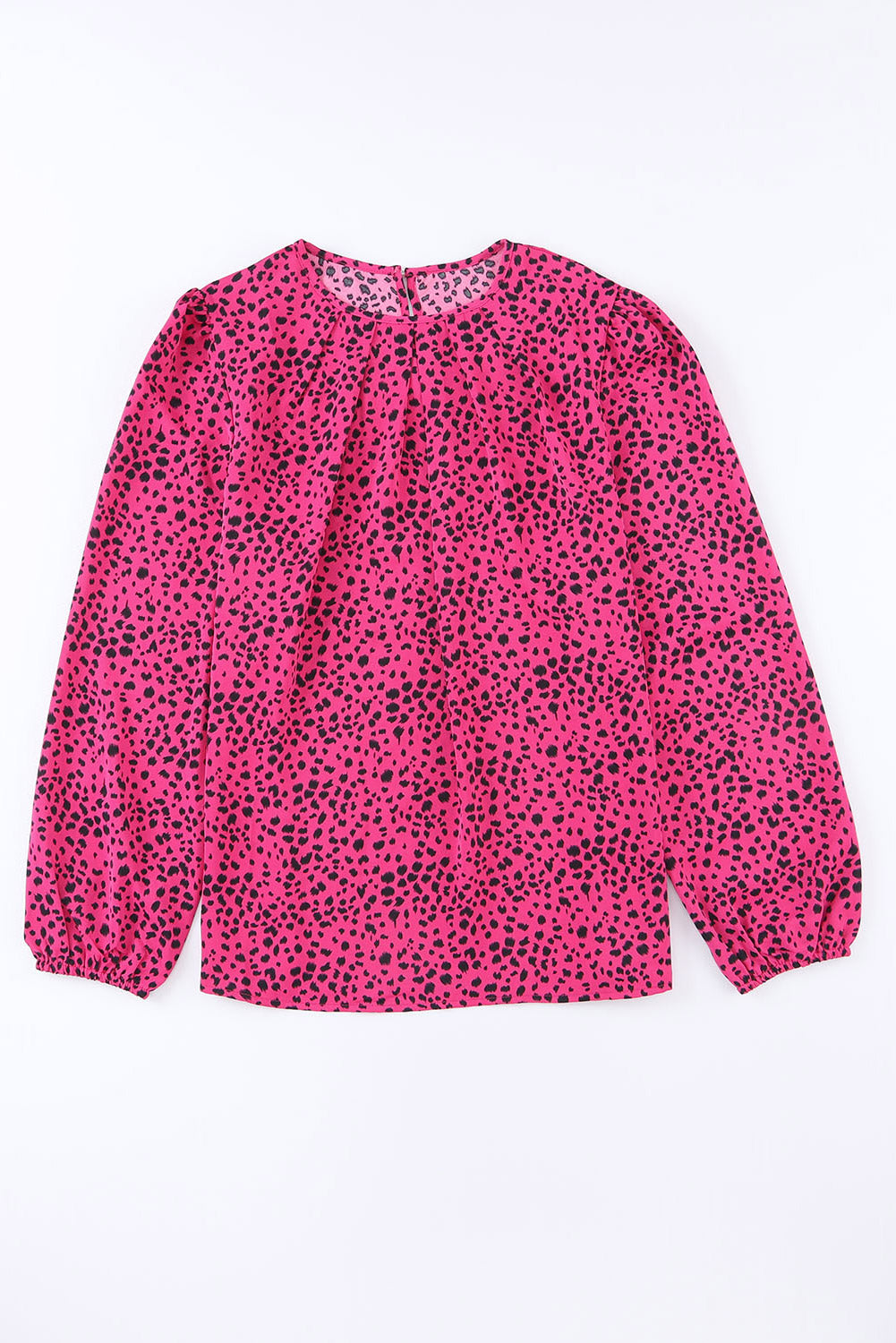 Leopard Print Pleated Blouse with Keyhole