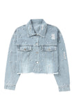 Pearls Beading Cropped Denim Jacket