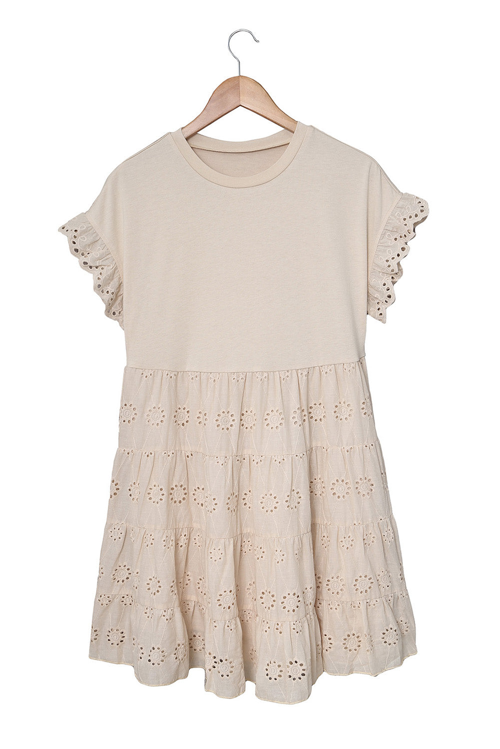 Eyelet Pattern Tiered Short Dress