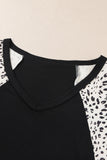 Leopard Sleeves Color Block V Neck T-shirt