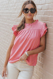 Satin Fringed Ruffle Sleeve Mock Neck Blouse