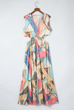 Abstract Print O-ring Cut out Long Sleeve Maxi Dress