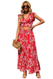 Floral Ruffled Crop Top and Maxi Skirt Set