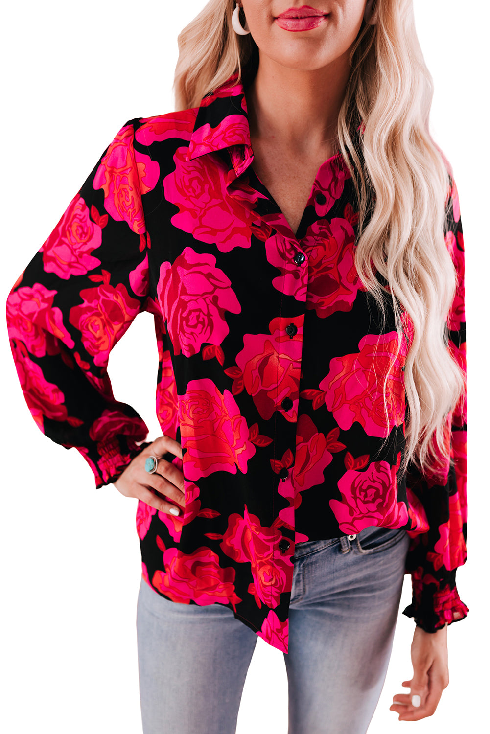 Blooming Allover Puff Sleeve Shirt