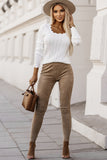 Scalloped Trim Ribbed Eyelet Slim Fit Sweater