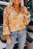 Split V Neck Floral Blouse