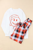 Christmas Smile Face Print Top and Plaid Pants Lounge Set