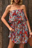 Floral Print Tiered Ruffled Bandeau Mini Dress