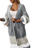 Colorblock Cable Knit Side Pockets Duster Cardigan