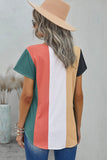 Multicolor Colorblock V Neck Short Sleeve Top