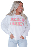 Sweat-shirt décontracté blanc à slogan BEACH BABE et graphique