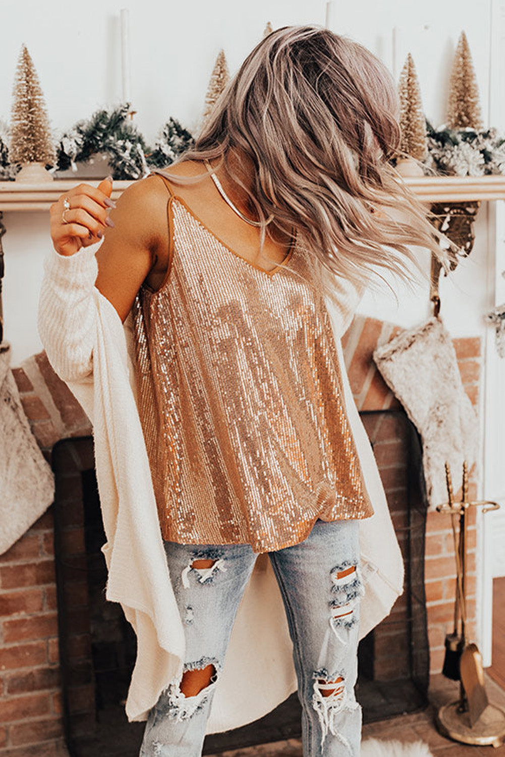 Spaghetti Straps Sequin Tank Top