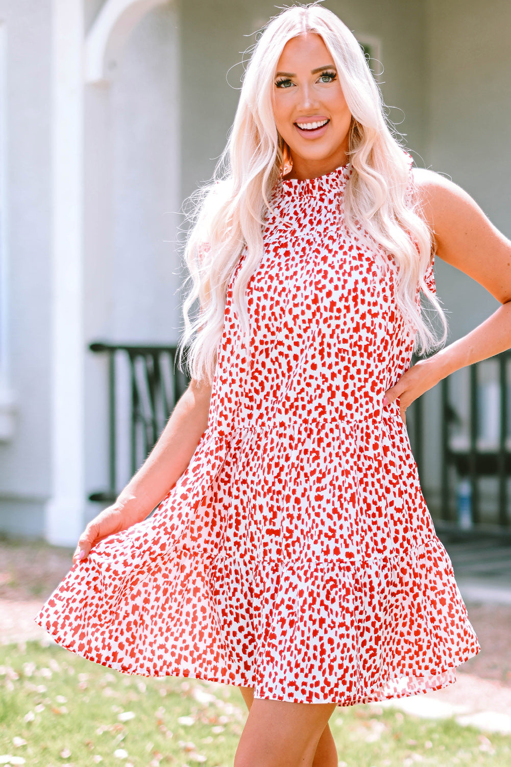 Leopard Ruffled Tiered Sleeveless Mini Dress