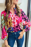 Rose Leopard Patchwork Print Pleated Blouse