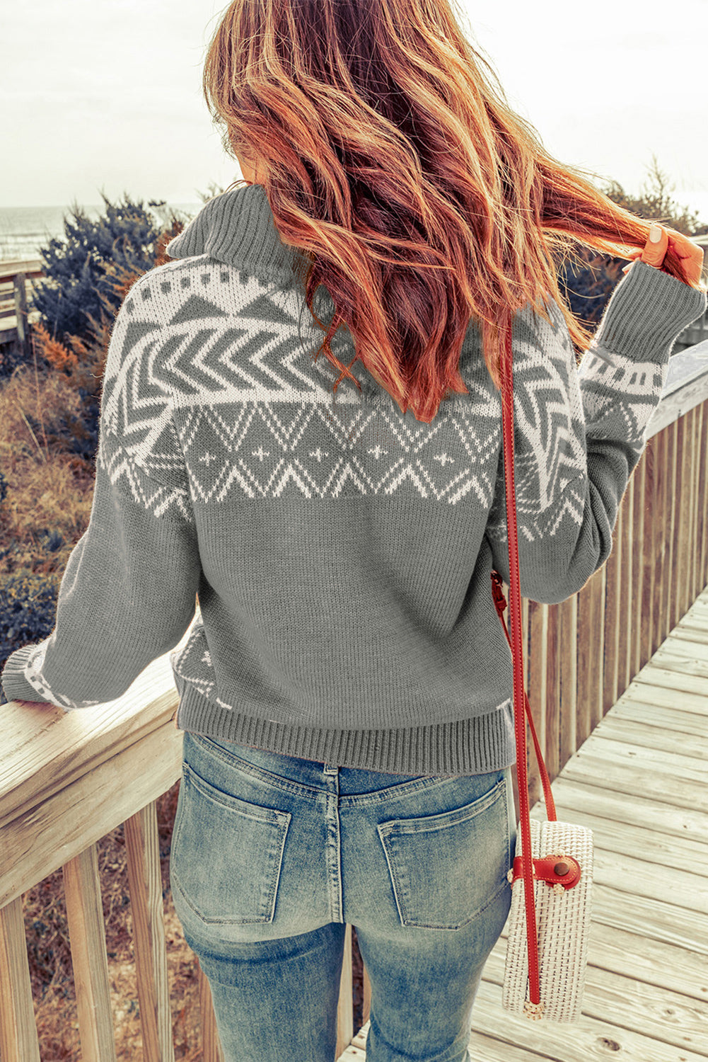 Geometry Knit Quarter Zip Sweater