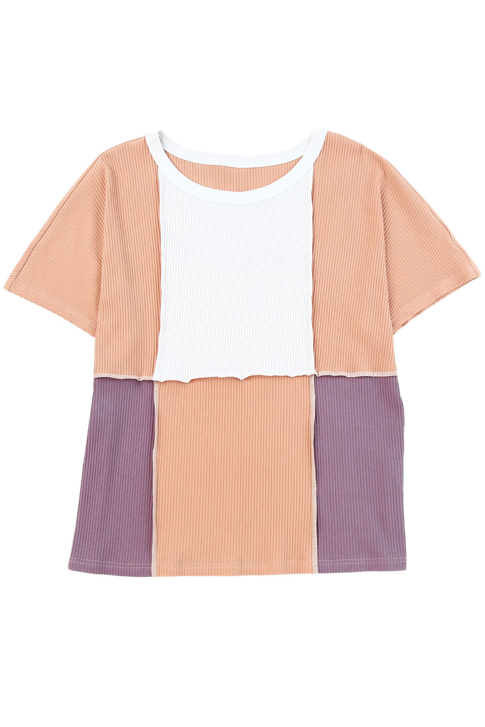 Colorblock Stitching Short Sleeve Rib Knit Top