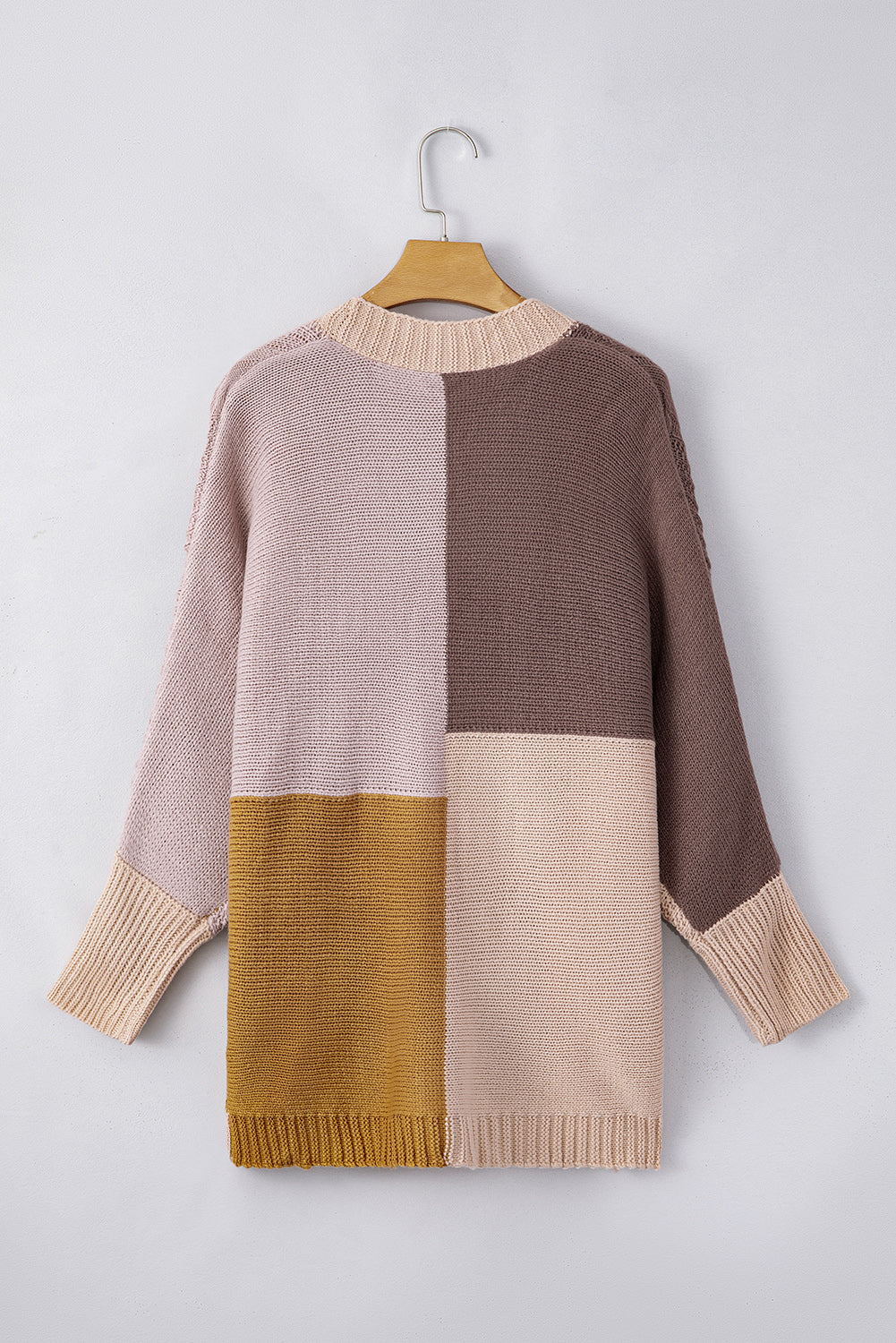 Color Block Loose Open Front Knitted Cardigan