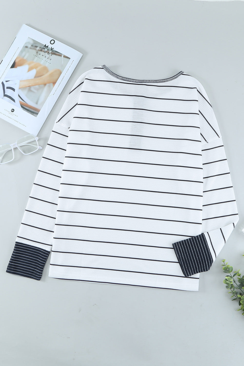 Striped Color Block Buttoned Waffle Knit Shirt