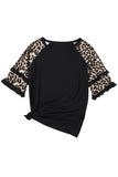 Ruffled Leopard Sleeve Patchwork Top