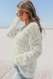 Hollow Out Crochet V Neck Pullover Sweater