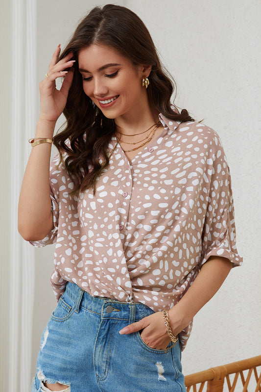 Leopard Printed Short Sleeves Twist Shirt