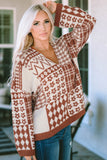 Mixed Pattern V-Neck Oversized Sweater