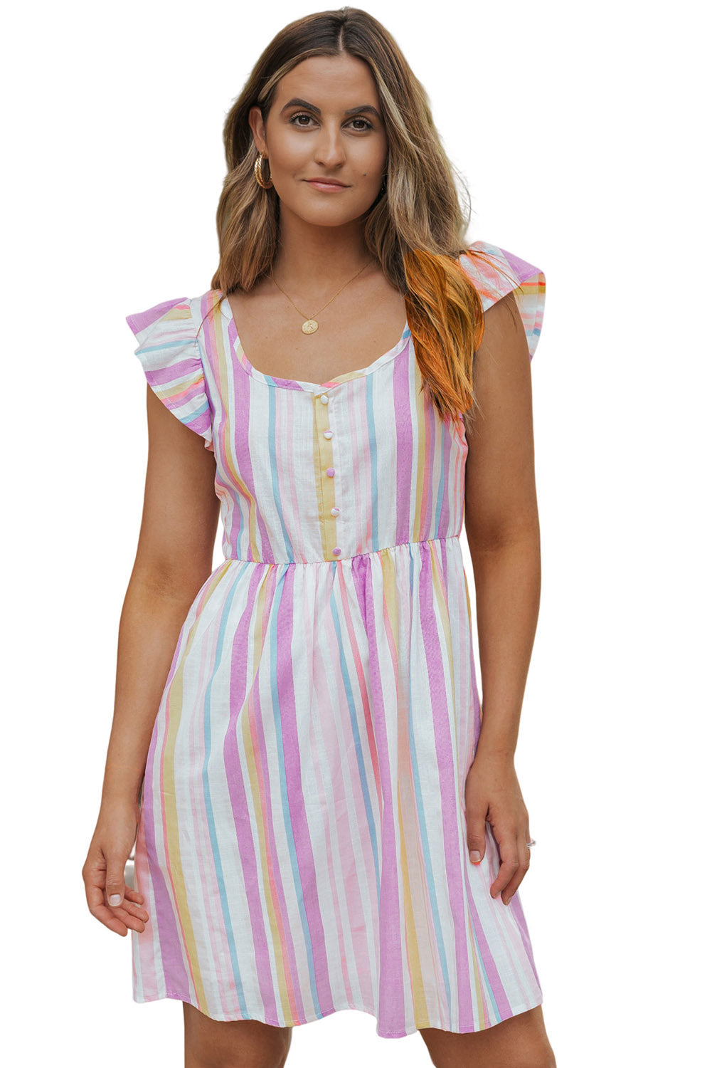 Striped Tiered Ruffle Cap Sleeve Top