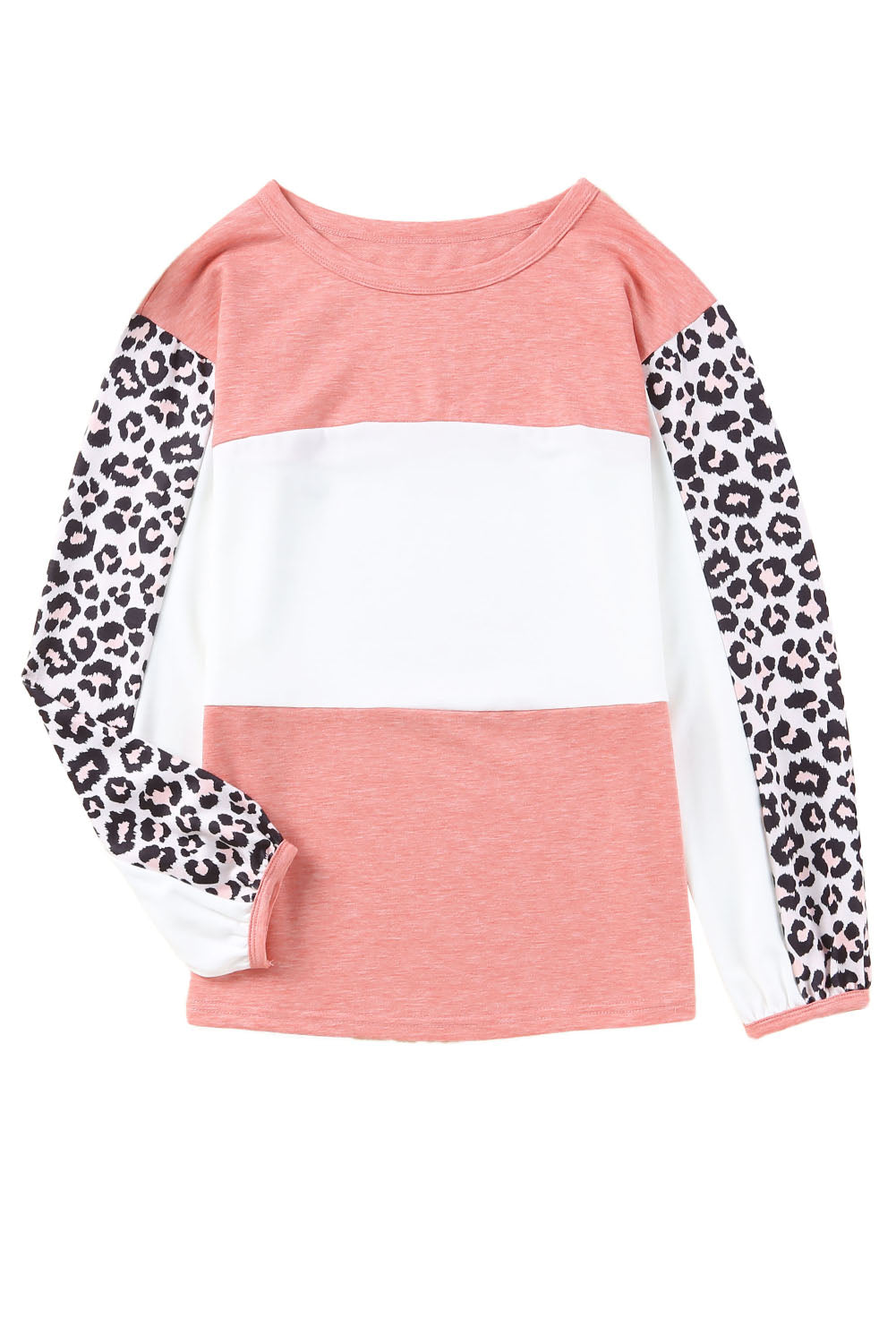 Leopard Color Block Knitted Long Sleeve Top